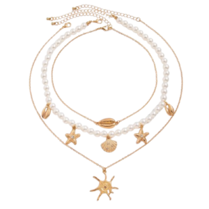 Layered Pearl & Seashell Necklace Set – 3-Piece Design