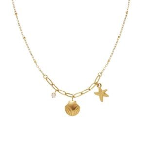 Seashell & Starfish Pendant Necklace – Titanium Steel