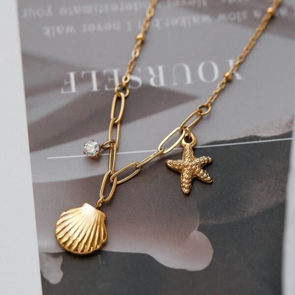 Seashell & Starfish Pendant Necklace – Titanium Steel - Image 3