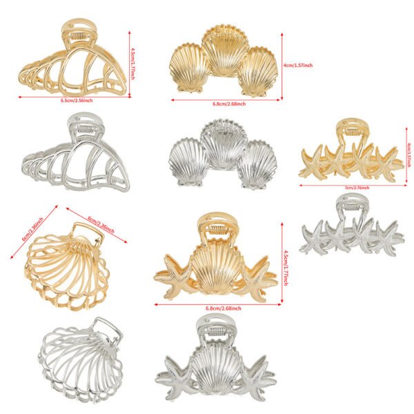 Seashell & Starfish Metal Claw Clips (6–6.8cm / 2.36–2.67in) - Image 2